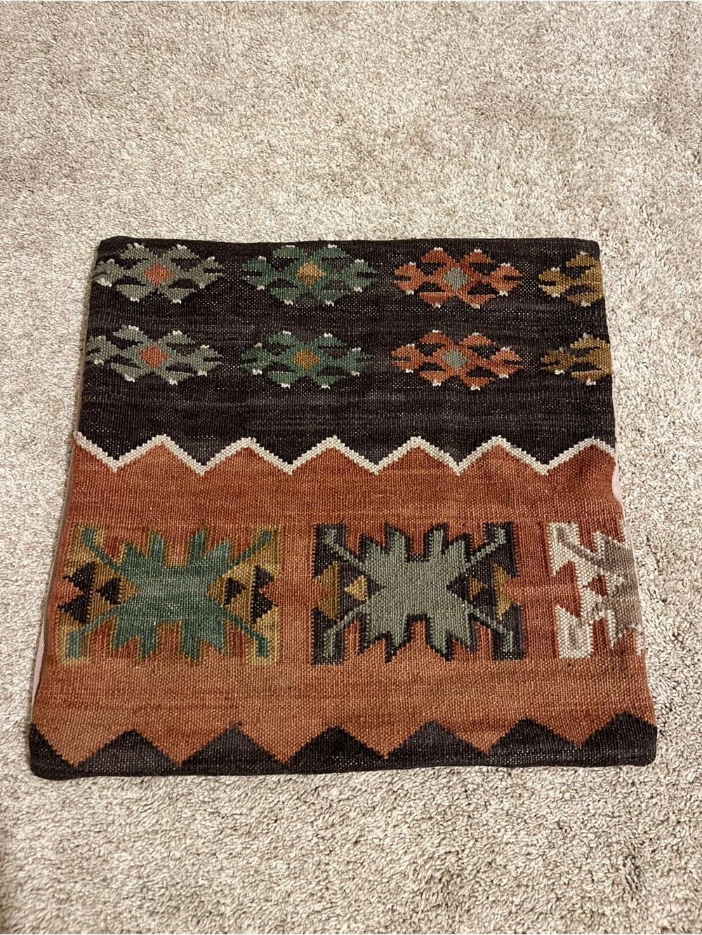 VTG Pottery Barn 100% Wool Kilim Square Pillow Cover 18" Southwest Tribal Boho